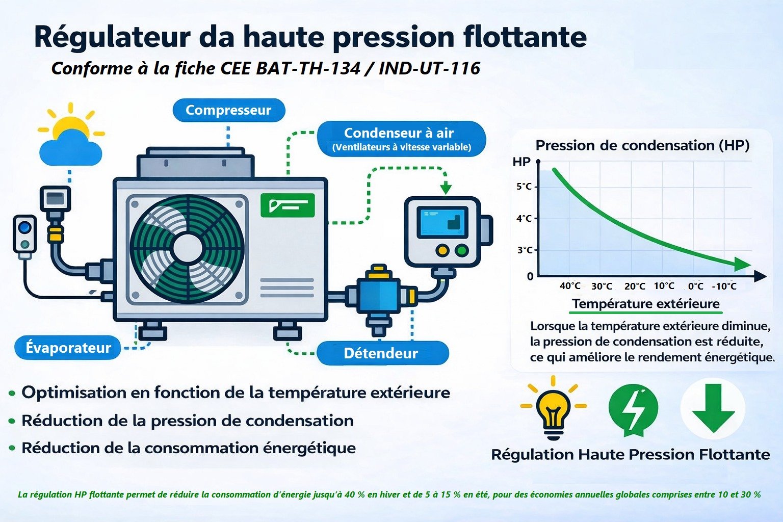 Système de Régulation sur un Groupe de Production de Froid avec Haute Pression Flottante